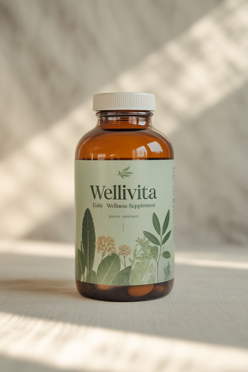 Wellivita daily wellness supplement bottle with natural ingredients